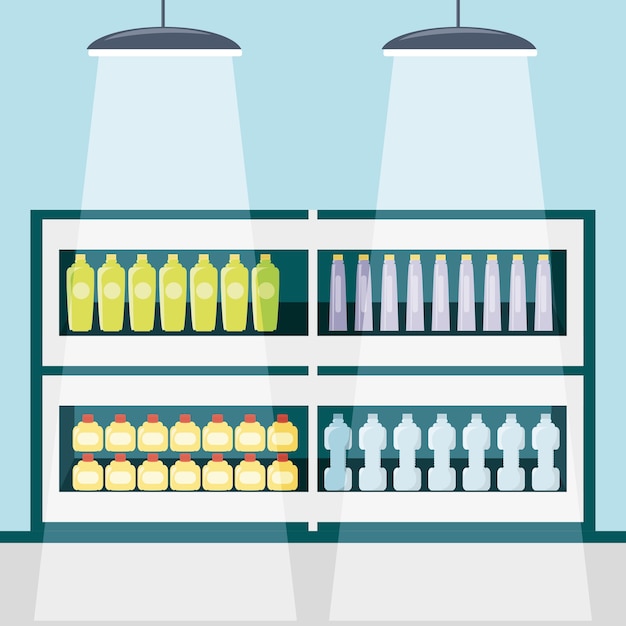 Vector estantes del supermercado con diseño colorido icono de productos