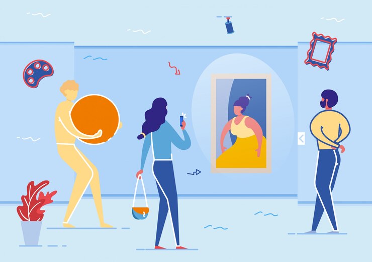 Vector estatua del hombre, imagen en la sala del museo de la galería de arte.
