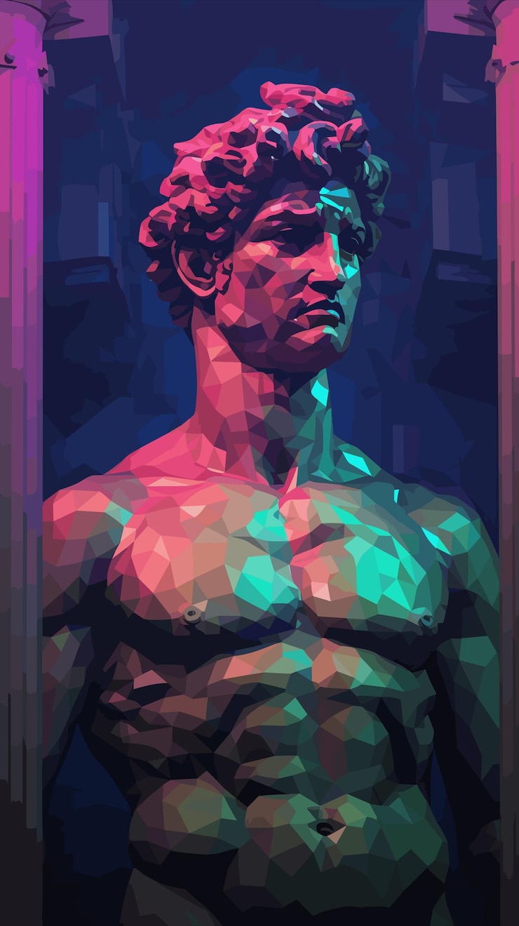 Vector estatua de yeso abstracta creativa de david en formas geométricas arte conceptual minimalista caleidoscópico 3