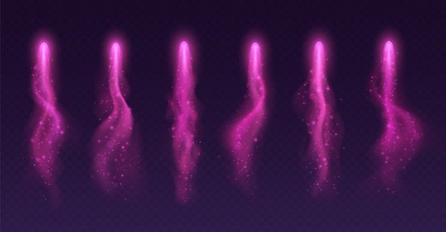 Estela de luz rosa polvo de estrellas mágico con neblina y destellos juego de fantasía realista efecto vfx hechizo explosión en movimiento