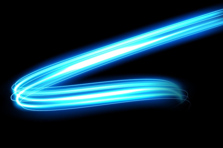 Vector estelas de luz azul, efecto de desenfoque de movimiento de exposición prolongada. ilustración vectorial