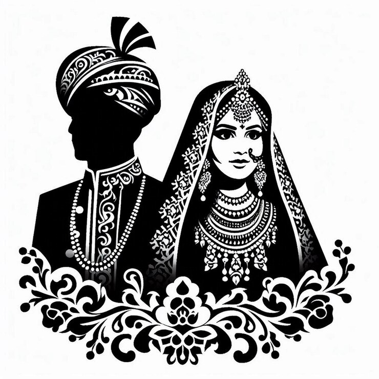 Vector estencil art muslim dulha y dulhan diseño diseño sencillo para vectorial de alta calidad en blanco y negro