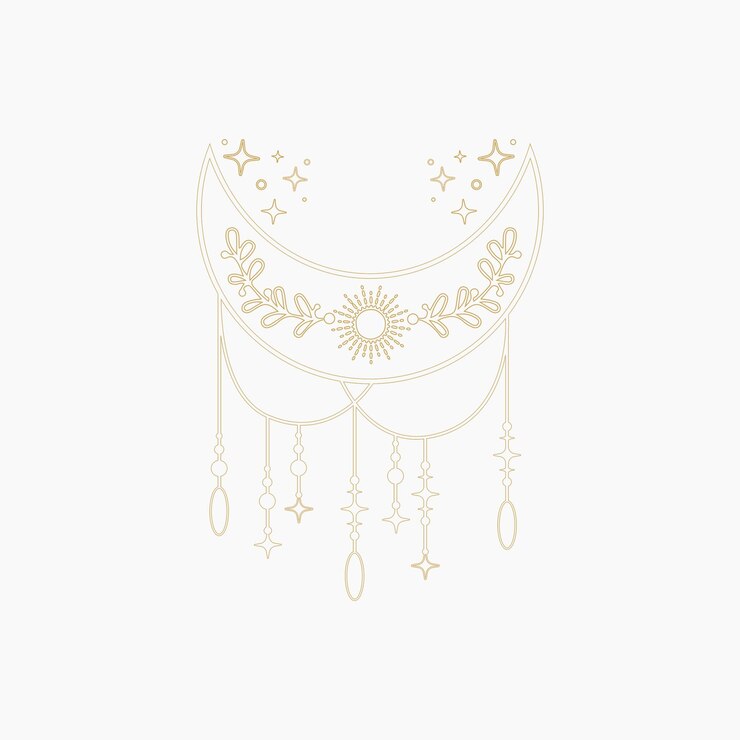 Vector estética celestial boho crescent moon line art