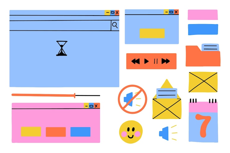 Vector estética de computadora antigua elementos de pc retro interfaz de usuario sistema operativo iconos de windows en estilo retro de moda 2k