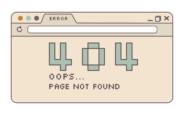 Estética de computadora antigua. Ventana de la computadora del navegador retro con mensaje de error 404. En estilo y2k de moda.