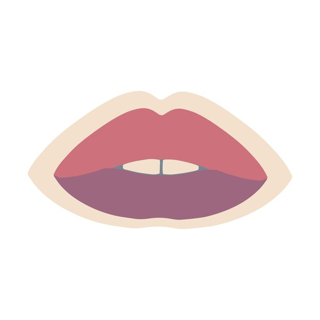 Estética de la divertida pegatina de labios maravillosos de los setenta. Boca y labios. Diseño retro hippie
