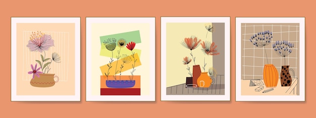 Estética de moda Flores y plantas naturaleza floral diseño de fondo vectorial