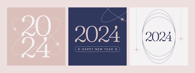 Estética moderna 2024 Plantillas de Feliz Año Nuevo Diseño minimalista para tarjetas de carteles de redes sociales