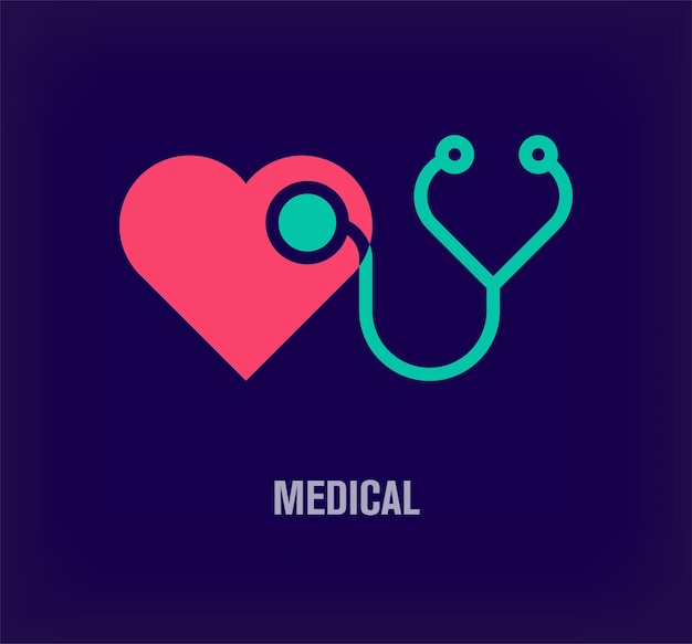 Vector estetoscopio creativo y logotipo del corazón transiciones de colores únicas plantilla de logotipo de señal médica única