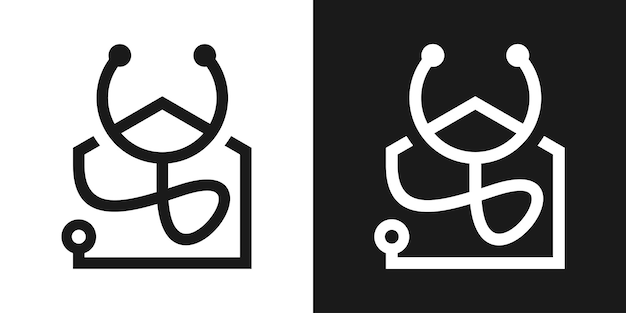 Estetoscopio y diseño de logotipo para el hogar icono de línea médica ilustración vectorial