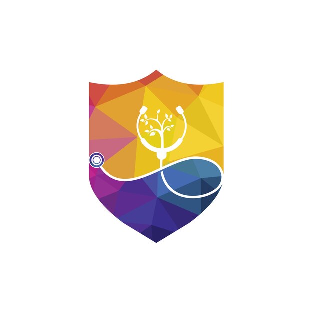 Estetoscopio con diseño de logotipo de vector de icono de árbol