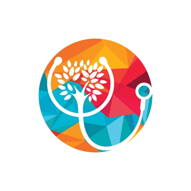 Estetoscopio con diseño de logotipo vectorial de icono de árbol