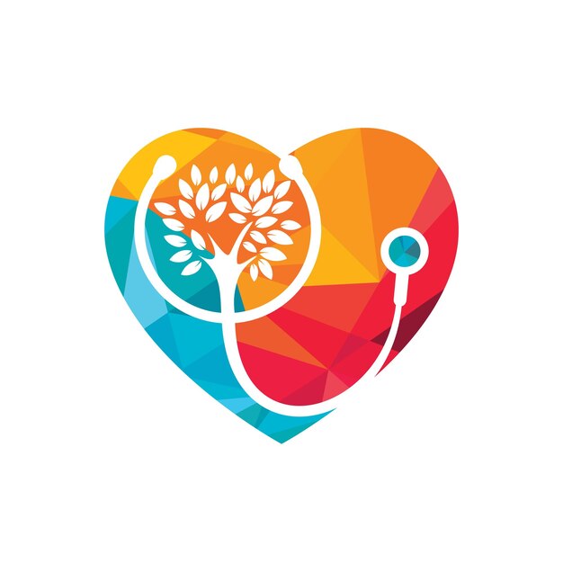 Estetoscopio con diseño de logotipo vectorial de icono de árbol