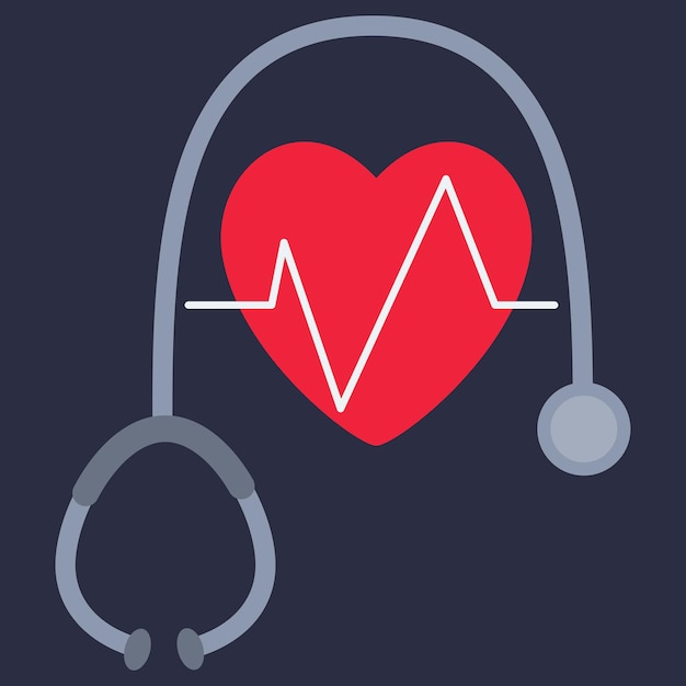 estetoscopio, icono del corazón y línea de electrocardiografía