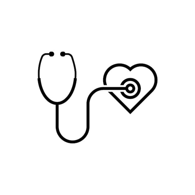 Estetoscopio de línea delgada concepto de corazón de primeros auxilios de emergencia escuchar cura cardíaca enfermedad saludable enfermería contorno humano estilo tendencia moderno logotipo diseño vector ilustración sobre fondo blanco