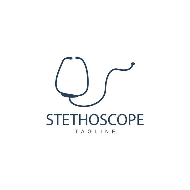 Estetoscopio Logo Salud Diseño del médico Ilustración de símbolos vectoriales de líneas simples