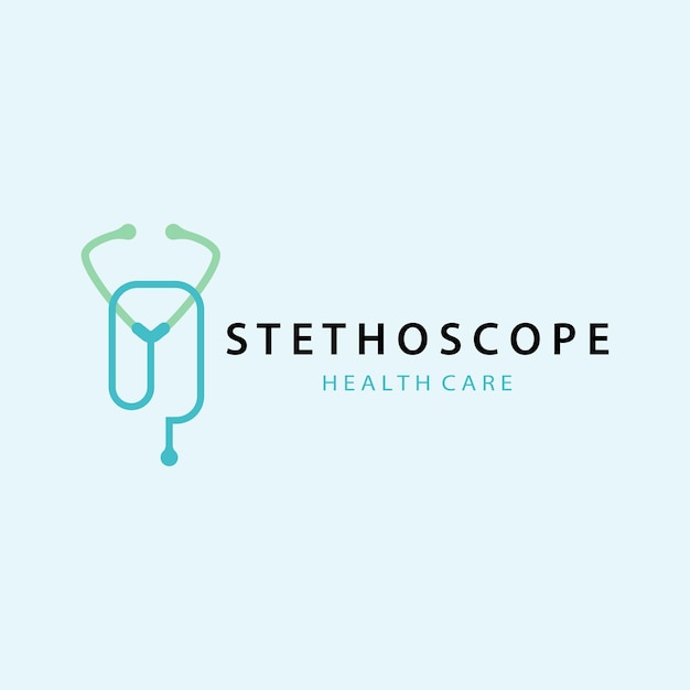 Estetoscopio Logotipo Modelo de línea simple Cuidado de la salud Diseño de logotipo para marcas comerciales Plantilla de ilustración