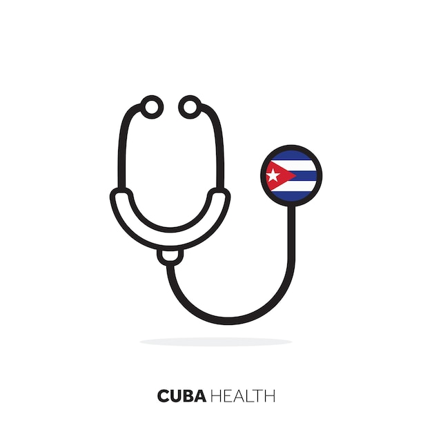 Estetoscopio médico de concepto de salud de cuba con bandera de país