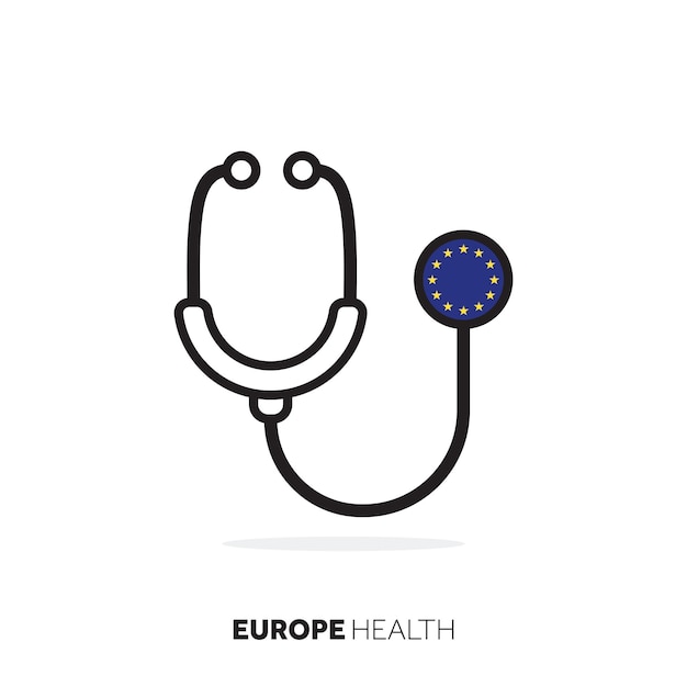 Estetoscopio médico del concepto de salud de la unión europea con bandera de país