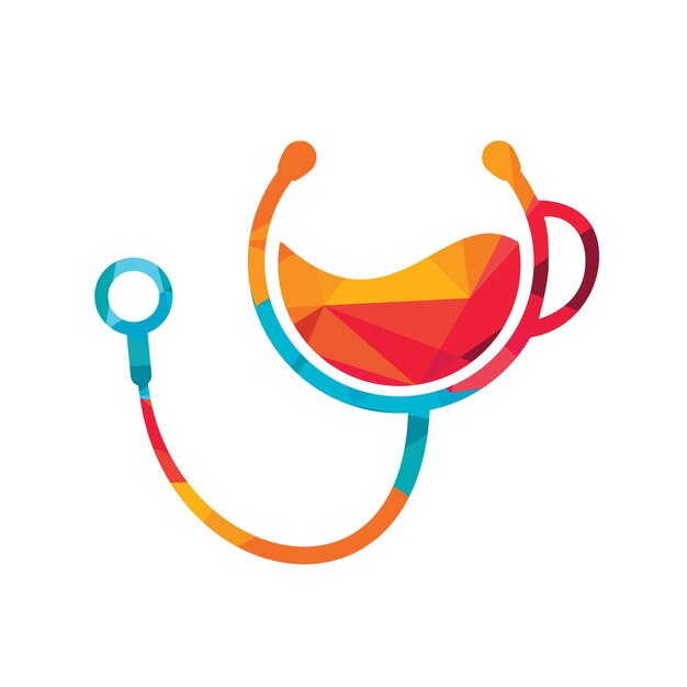 Estetoscopio médico con diseño de logotipo de taza de café.