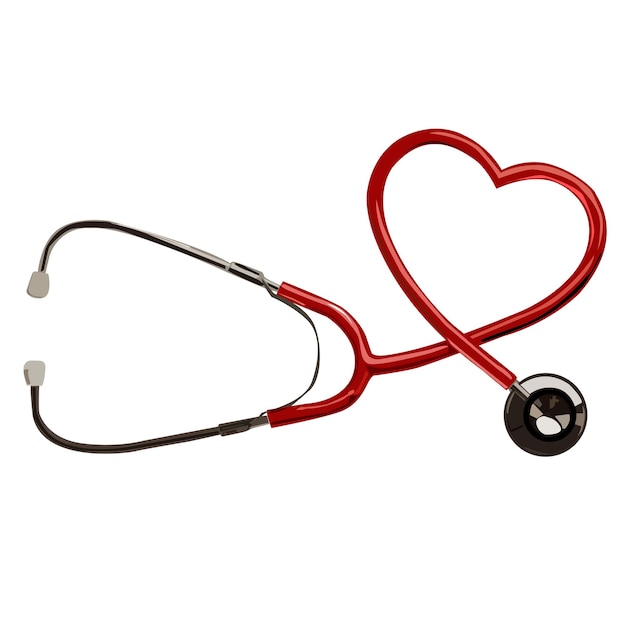 Un estetoscopio rojo tiene la forma de un corazón.