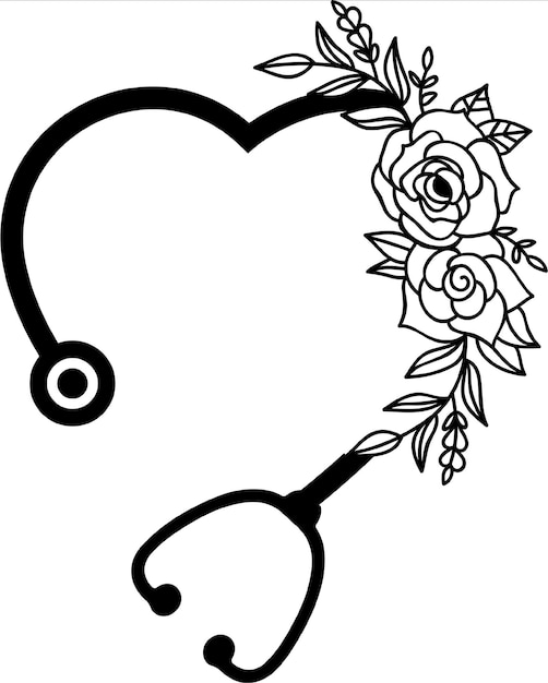 un estetoscopio con rosas y hojas en forma de corazón