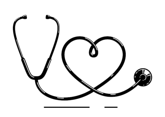 Vector estetoscopio vectorial en forma de corazón icono simple aislado sobre fondo blanco ilustración o logotipo del tema de cardiología