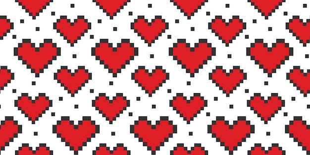 Estilizado en forma de corazón píxel patrón sin costuras en la moda rojo y negro idea de fondo de San Valentín