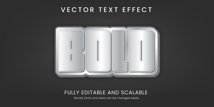 Vector estilo 3d de efecto de texto en negrita plateado con fondo abstracto editable