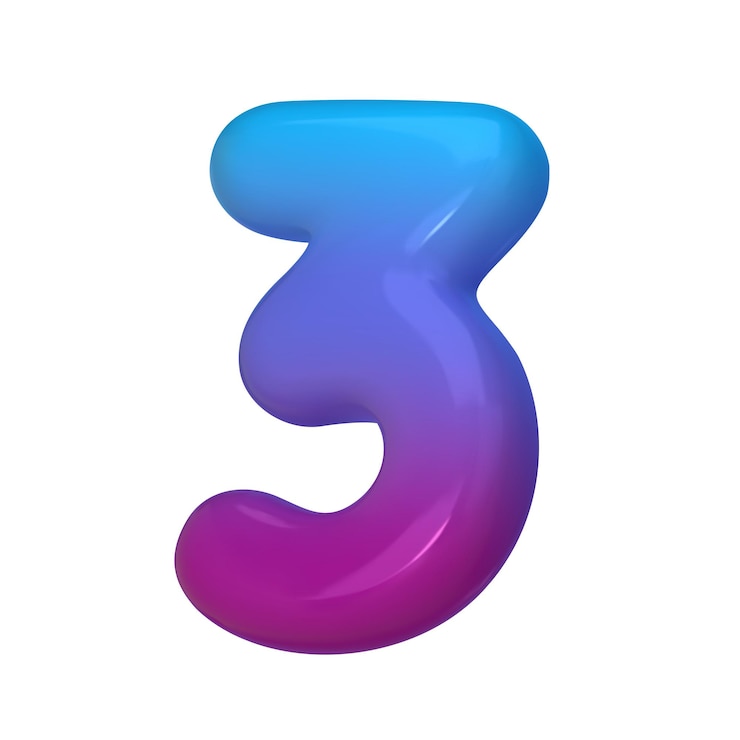 Vector estilo 3d número 3 renderizado dígito tres ilustración en azul gradiente y violeta brillante números inflables ilustración vectorial