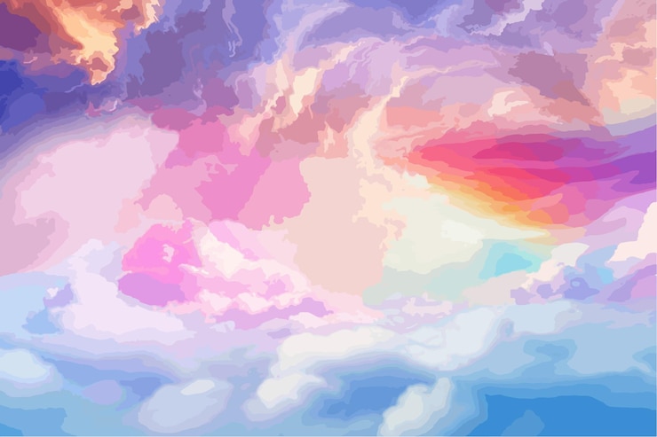 Vector estilo de acuarela abstracto fondo cielo mágico con nubes y espacio colores brillantes de ensueño