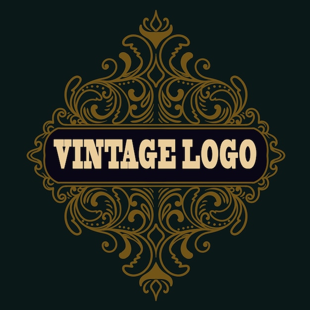 Estilo de adorno floral con logo vintage