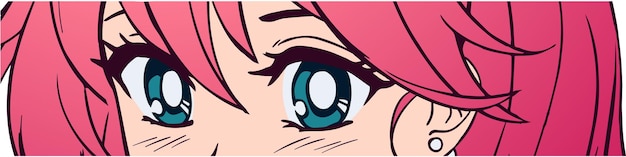 Vector estilo anime manga ojos lindos chica con cabello rosa vector dibujado a mano