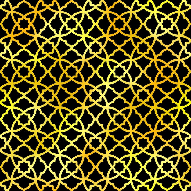 Estilo árabe dorado patrón sin costuras vectorial ornamento oriental dorado en fondo negro oriental