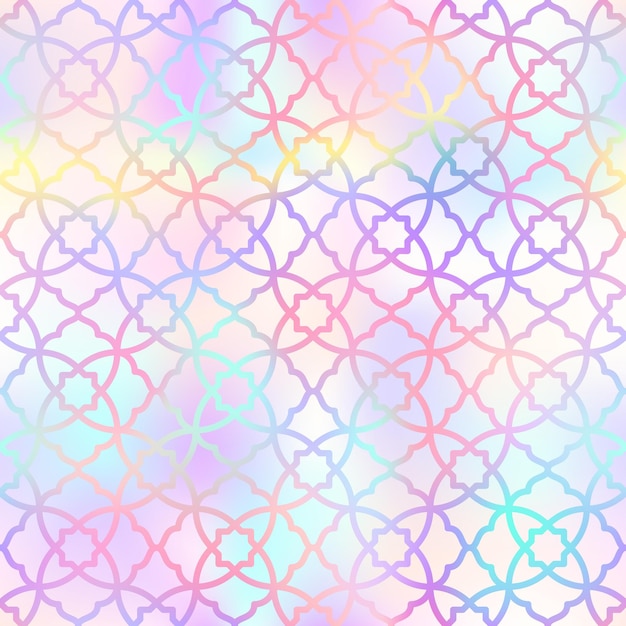 Estilo árabe holográfico patrón sin costuras gradiente vectorial ornamento oriental en fondo pastel brillante textura tradicional oriental para fondos papeles de pared patrones textiles decoración