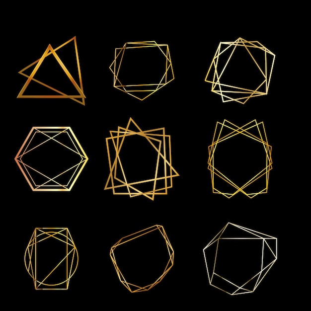 Estilo art déco poliedro geométrico para la decoración de invitaciones de boda Poligo dorado 3D realista