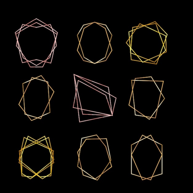 Estilo art déco poliedro geométrico para la decoración de invitaciones de boda Poligo dorado 3D realista