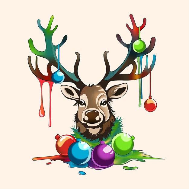 Estilo de arte callejero de renos de Navidad con globos en cuernos plantilla para la tarjeta de Navidad de 2023 cartel de Navidad pegatina de camiseta de impresión diseño para niños
