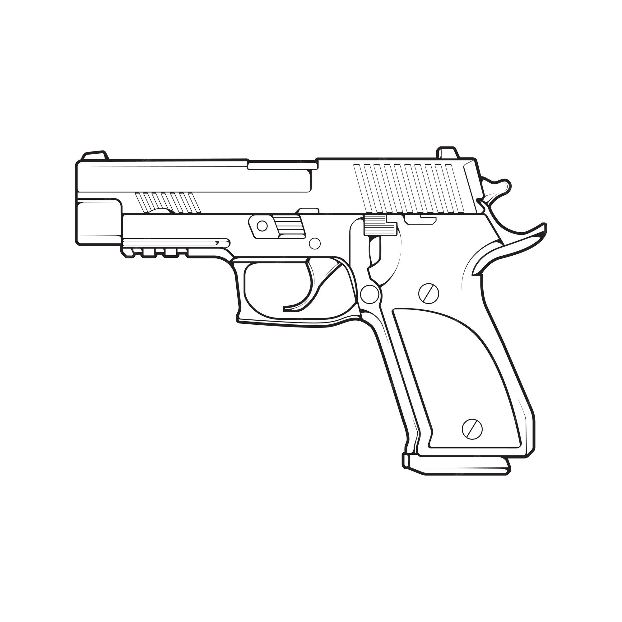 Estilo de arte de línea de armas de fuego pistola de tiro ilustración de  arma ilustración de pistola de línea vectorial | Vector Premium