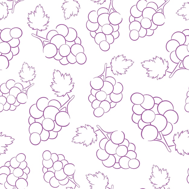 Estilo de arte de línea de uva patrón sin costura Ilustración vectorial sobre un fondo blanco