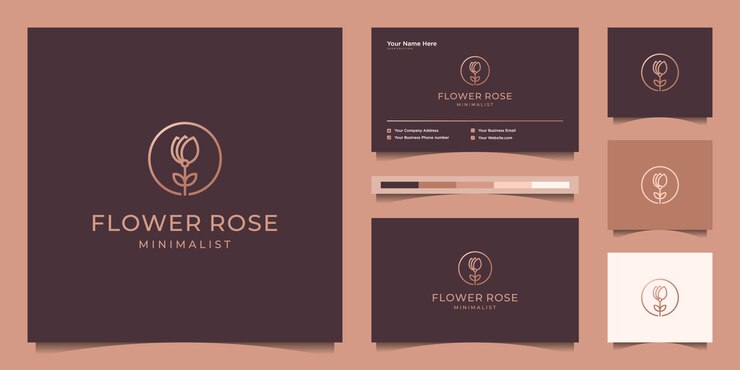 Estilo de arte minimalista elegante flor rosa línea. productos de lujo para salón de belleza, moda, cuidado de la piel, cosméticos, yoga y spa. diseño de logo y tarjeta de presentación