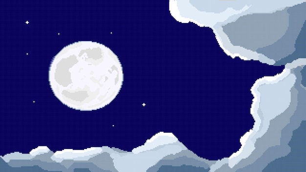 estilo de arte de píxeles, estilo de videojuegos antiguos, luna de 18 bits de estilo retro en el vector de fondo nocturno