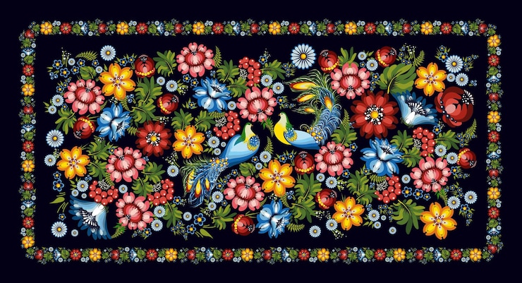 Estilo artístico nacional ucraniano Pintura de Petrykiv Patrón floral Estilo escandinavo