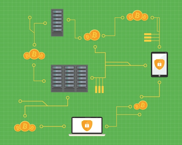 Estilo bitcoin en fondo verde