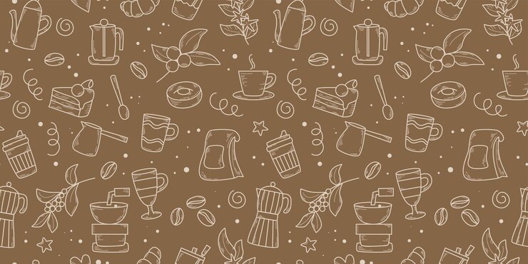 Vector estilo de boceto de café con patrón sin costuras