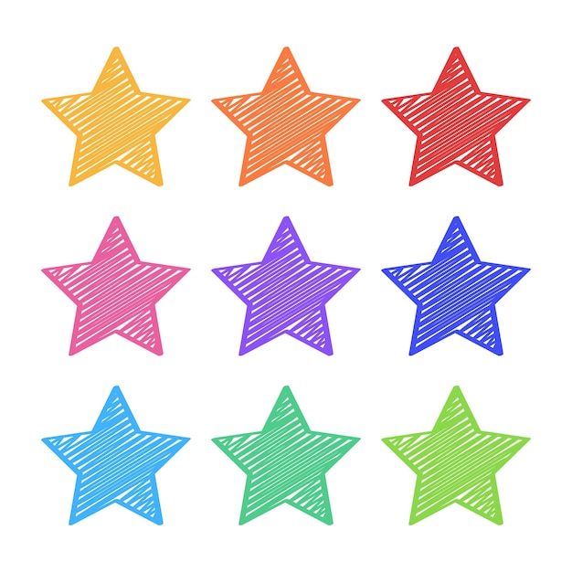 Estilo de boceto dibujado a mano Estrellas de varios colores
