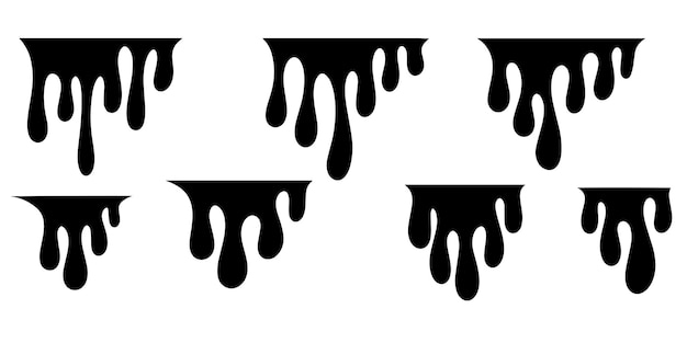 Estilo de boceto de Doodle dibujado a mano Líquido goteante Pintura goteante negra Ilustración vectorial de chocolate o goteo de aceite que se derrite