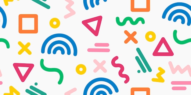 Estilo de boceto de Doodle de formas y líneas coloridas sobre fondo blanco para niños o diseño de moda patrón sin costuras estilo minimalista creativo fondo de arte