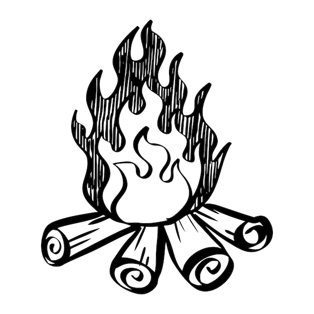 El estilo de boceto de Doodle de la leña de la fogata ilustración vectorial de dibujos animados para el diseño conceptual