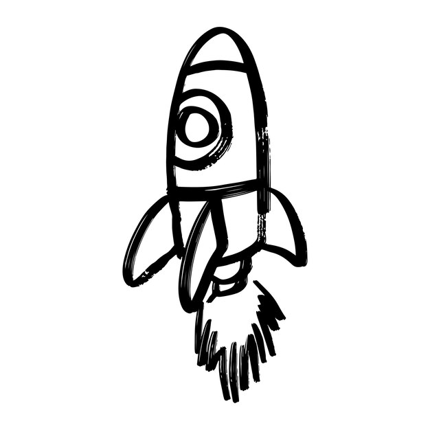 Estilo de boceto de fideos de dibujos animados de cohetes ilustración dibujada a mano para el diseño conceptual